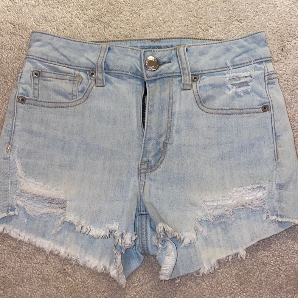 American Eagle Super Stretch X Light Wash Distressed Denim Shorts Size 0